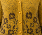 Women's Mustard Floral Jacquard Knit Cardigan Sweater | Full Sleeve Button-Down Winter Cardigan